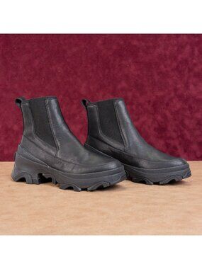 Sorel Women Brex Waterproof True Black Leather Platform Chelsea Boots sz 9